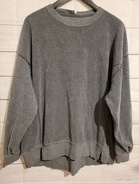 AERIE Sweatshirt Women's M Gray Chill Crew Oversized Raw Seam Comfy Cozy